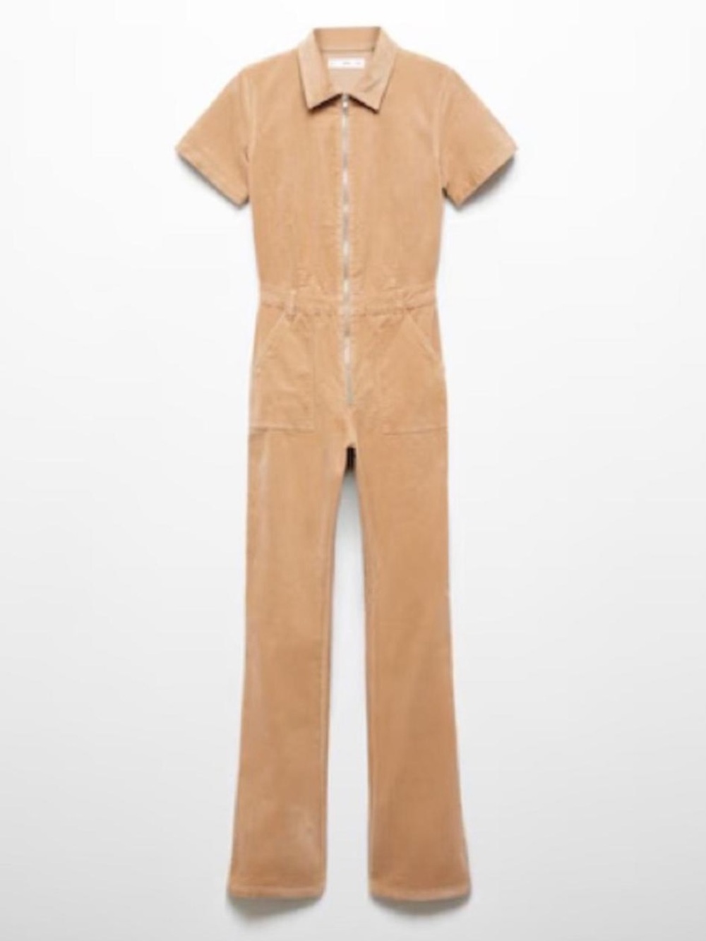 Mango Tan Corduroy Short-Sleeve Utility Jumpsuit